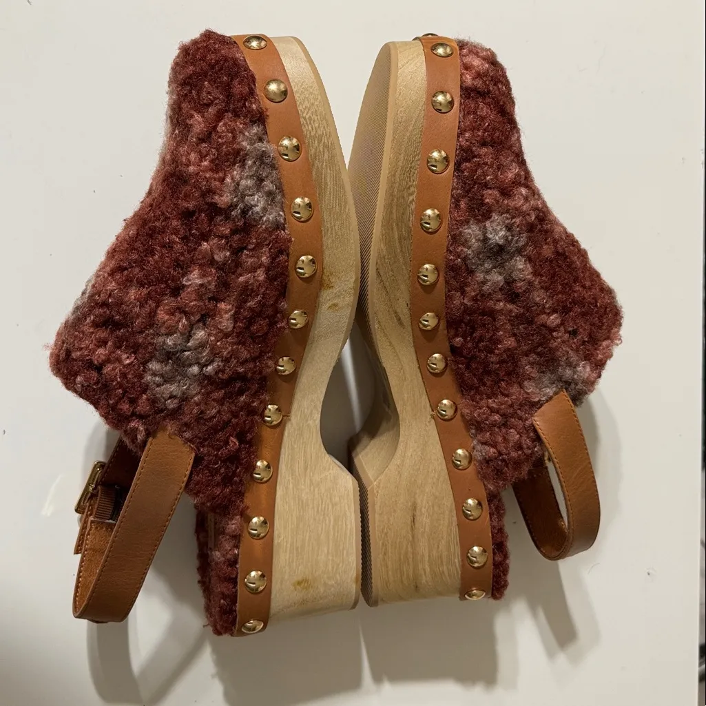 Kelsi Dagger Brooklyn Warehouse Sherpa Burgundy Garnet Fuzzy Clogs Slingback 8.5 - Image 6