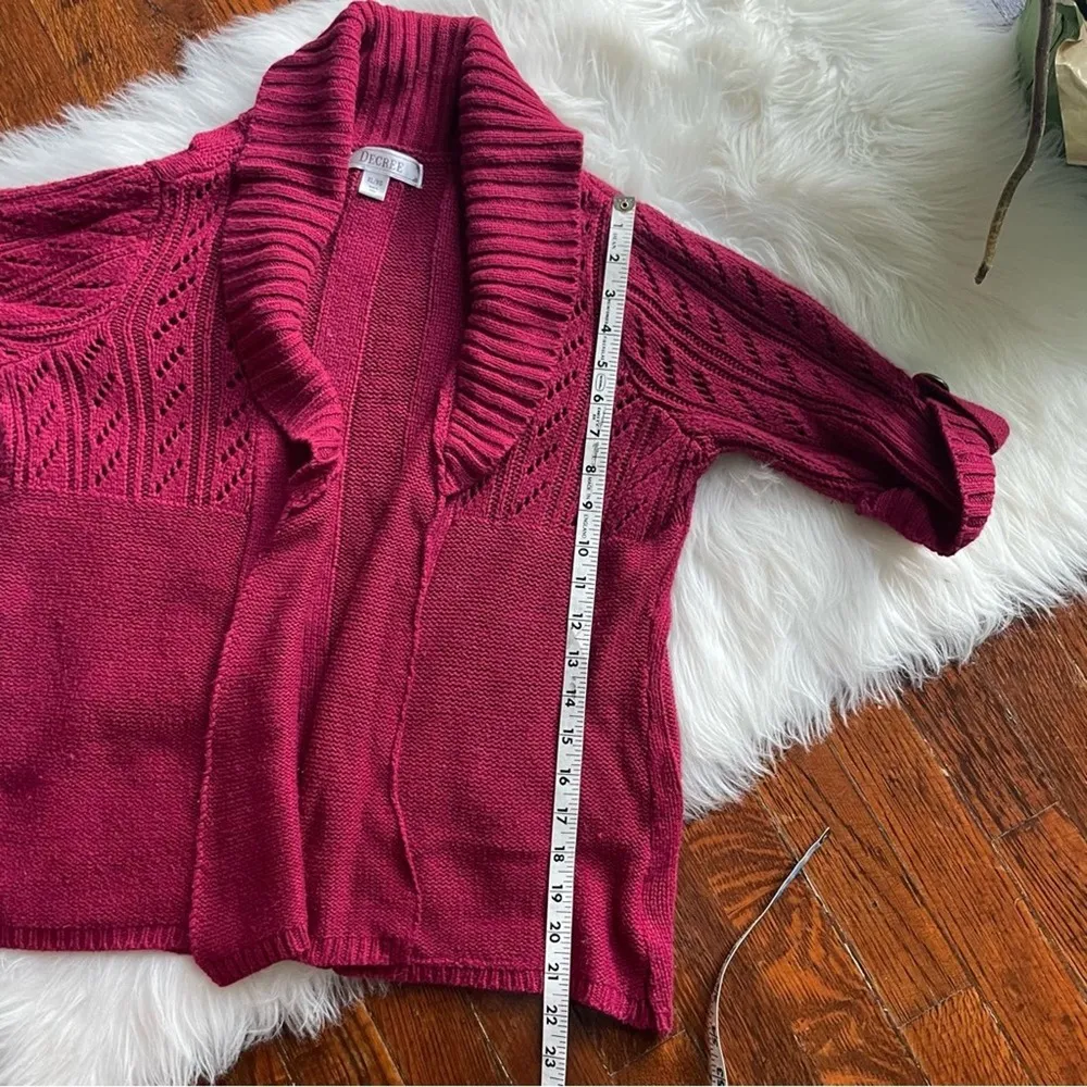Y2K Burgundy Open Cardigan Half Sleeves with Button detail size XL - Image 6