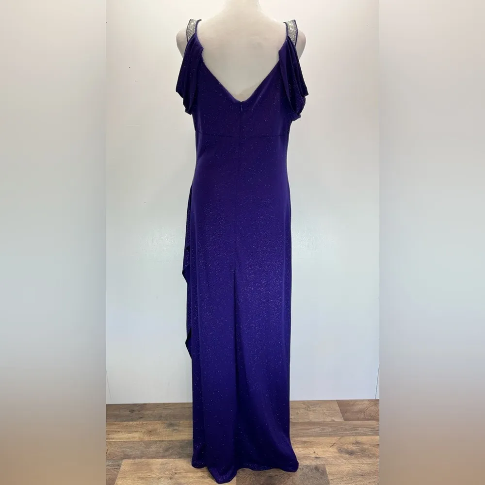 Glitter Purple Floor Length Formal Evening Gown Rhinestone Straps by Scarlett - Image 5
