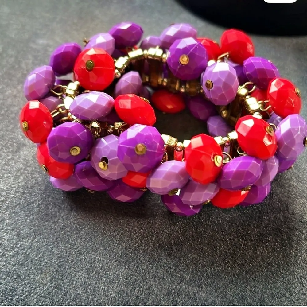 Beaded pink and purple festive Stretch Bracelet - Image 2