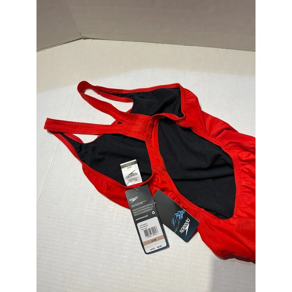 Speedo Woman's Pro LT Super Back Swimsuit Red Size 12 New With Tags - Image 9
