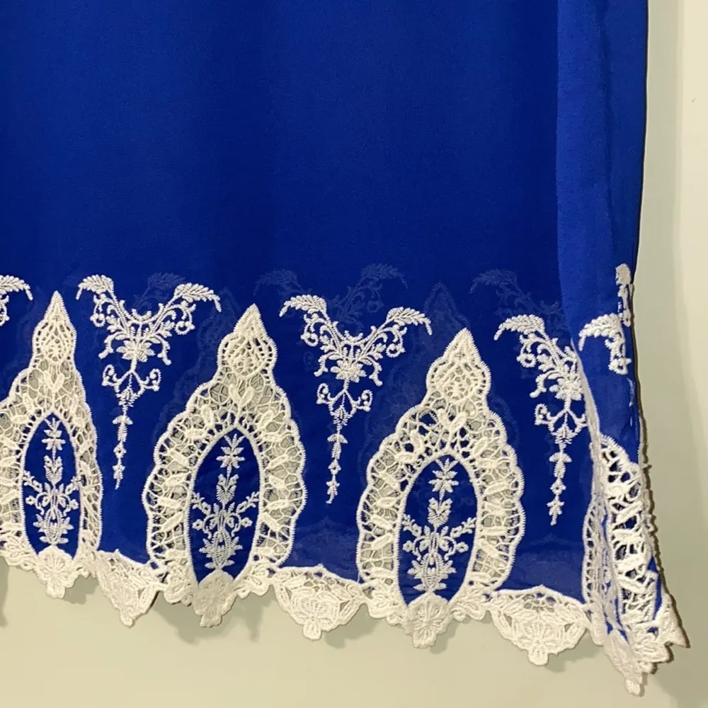 Pink Owl medium women’s royal blue sheer tank lace crochet bottom trim - Image 4