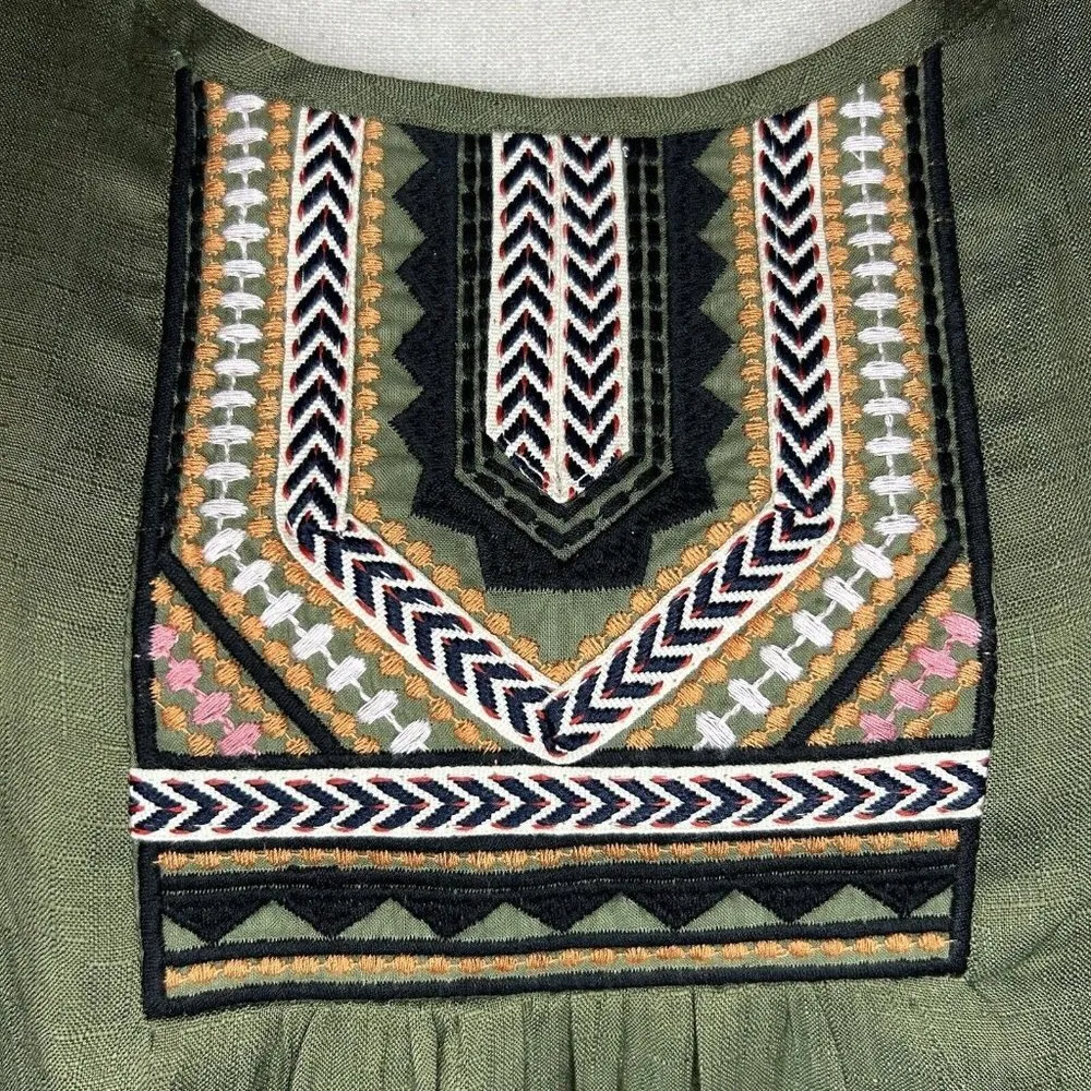 NWT Zenobia Olive Green Embroidered Tunic Top Long Sleeve NEW - Image 3