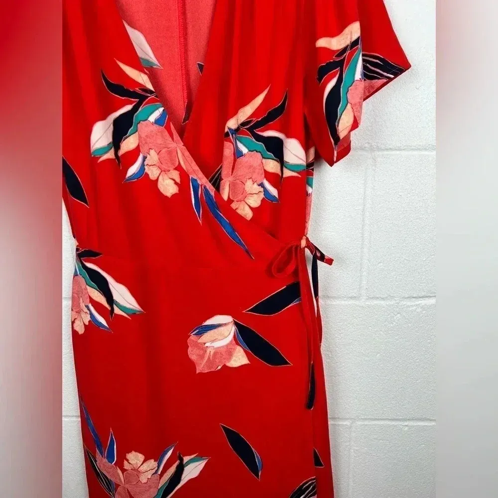 🌺🌹🌸 A New Day Beautiful Bright‎ Red Floral Wrap Dress Size XS - Image 4