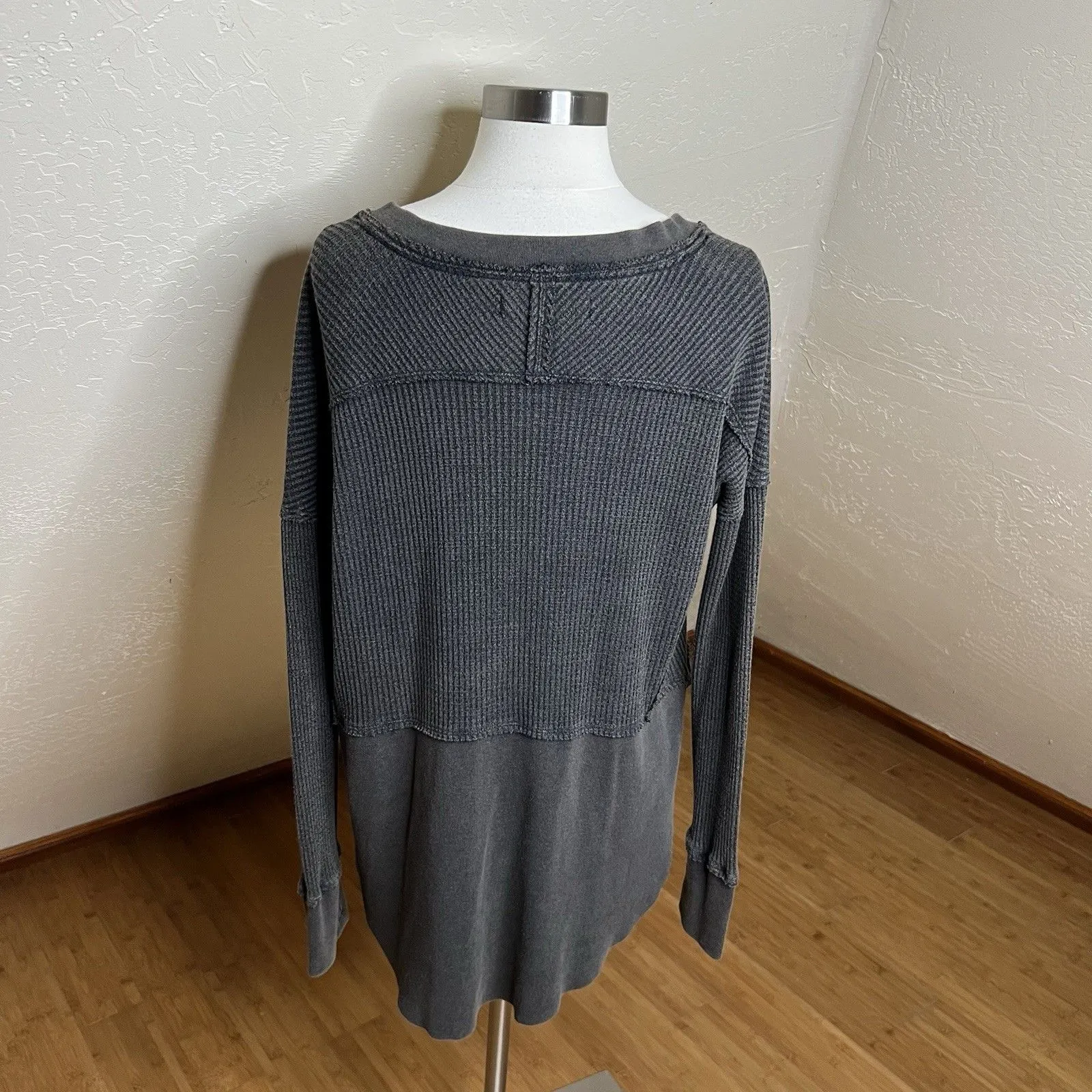 Free People Thermal Shirt Womens XS Monterey Oversized Waffle Knit Multicolor - Image 8