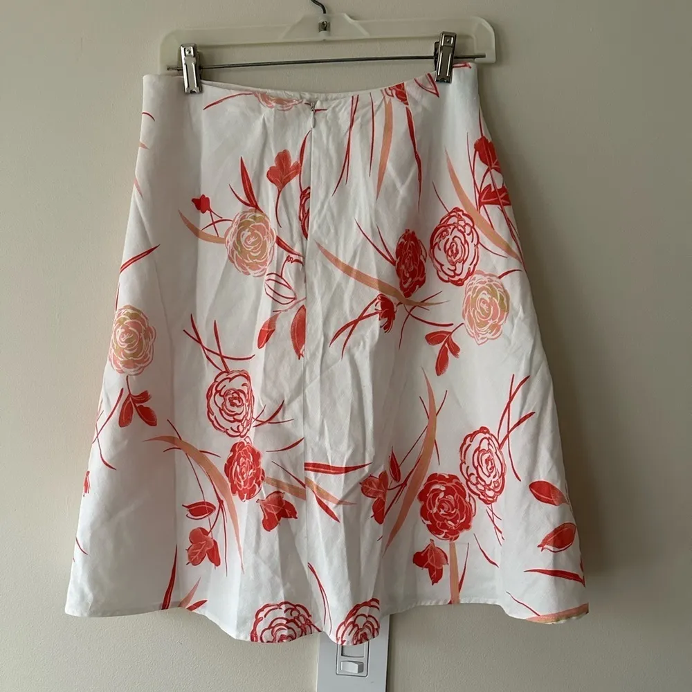 Ann Taylor Factory White Red Floral A-Line Linen Blend Skirt Size 4 - Image 3
