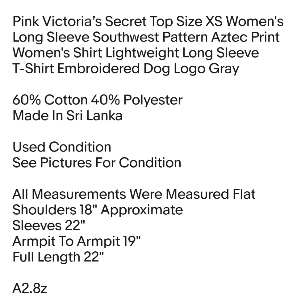 Pink Victoria’s Secret Top Size XS Women's Long Sleeve Southwest Pattern Aztec Print - Image 2