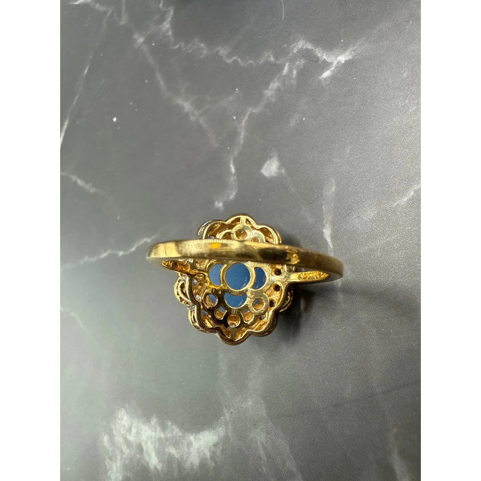 Vintage STS 925 Overlay Aquamarine Turquoise Gemstone Ring Cocktail Ring Sz 8 Silver - Image 8