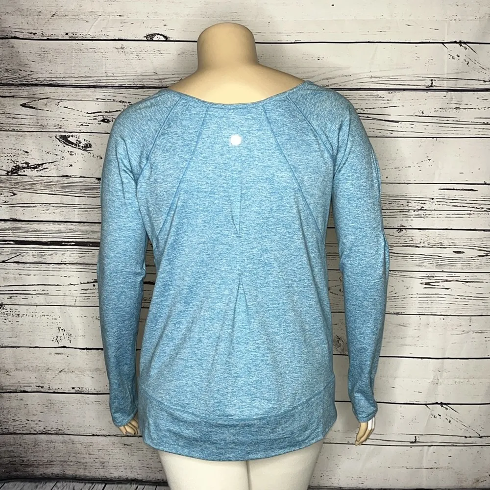 Zella Size XL Blue & White Heathered Long Sleeve Athletic Top w/ Thumbholes - Image 4