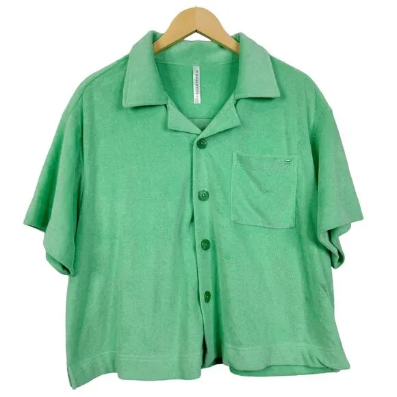 Fabletics Island Terry Boxy Button Up Size M in‎ Tropical Water NWT - Image 3