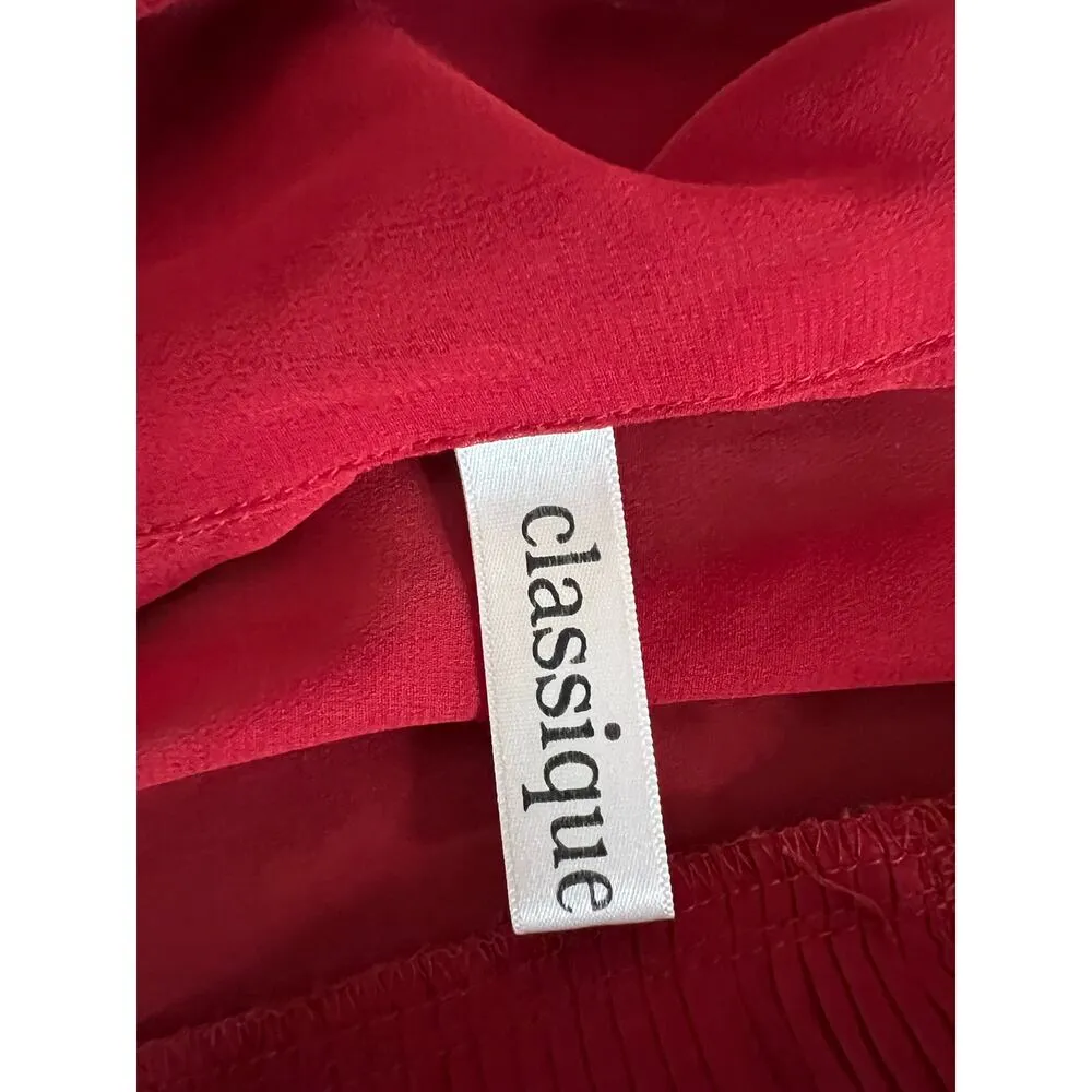 Red sheer Pleated Button Down Shirt with Notched Collar professional office Size L - Image 4