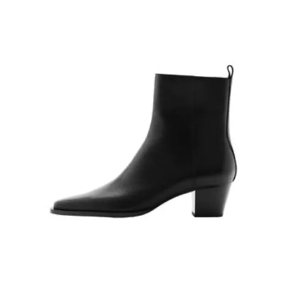 Mango Women's Block Heel‎ Leather Short Boots Black - Image 2