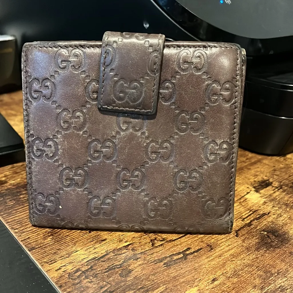 Gucci Guccissima W Hook Leather Wallet 112664 GG Embossed Brown × Gold - Image 2