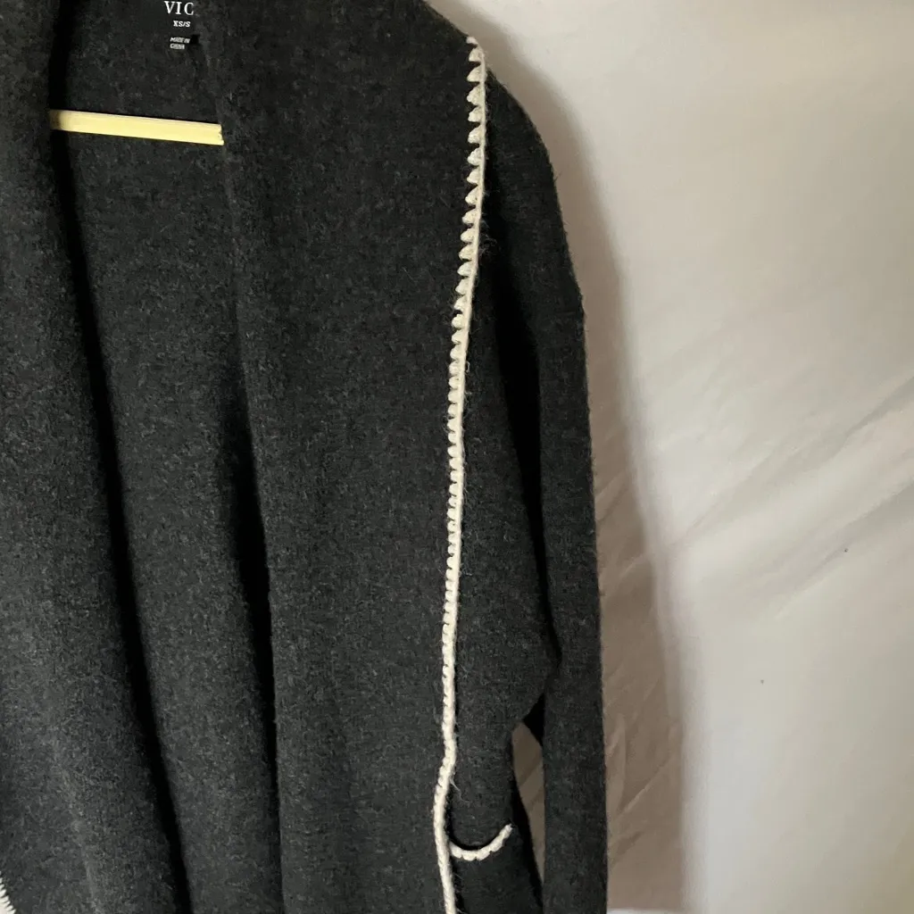 Vici: Charcoal Open-Front Sweater- White Trim- Oversized- XS/S - Image 14