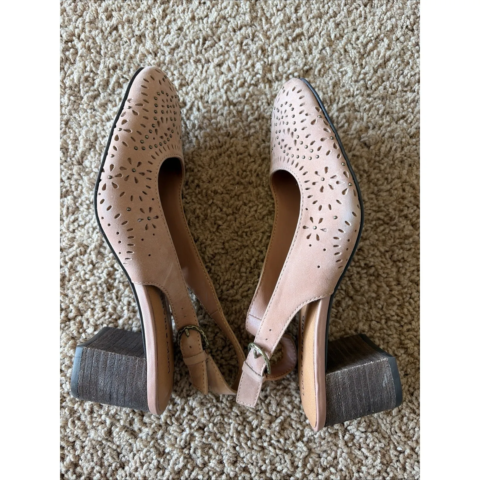 Lucky Brand LK-JOCINA 2 Mocha Brown Suede Leather Laser Cut Slingback Shoes 6 - Image 9