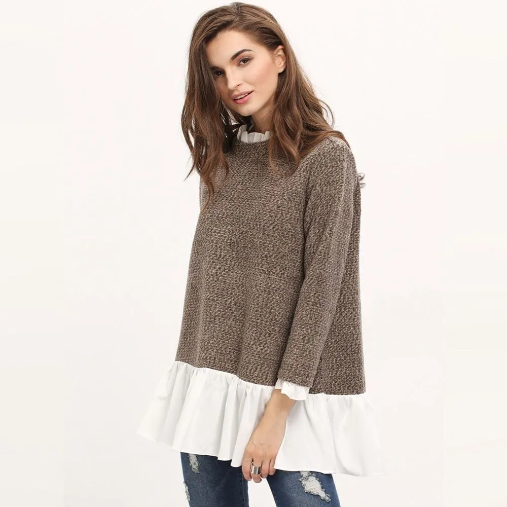 ✨Brown White Long Sleeve Color Block Sweater✨ Brown - Image 5