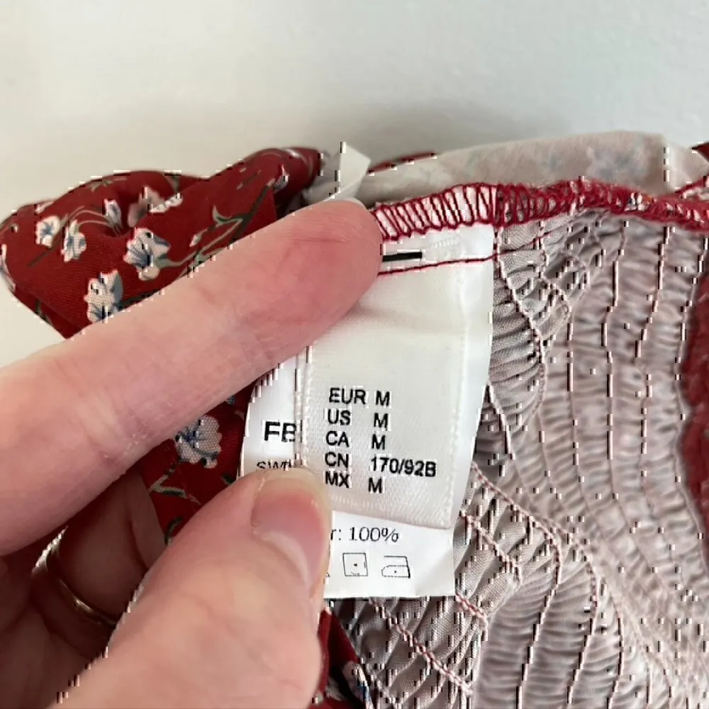 SHEIN? Rust Red White Floral Off the Shoulder Tie Bow Smocked Back Boho Crop Top - Image 6