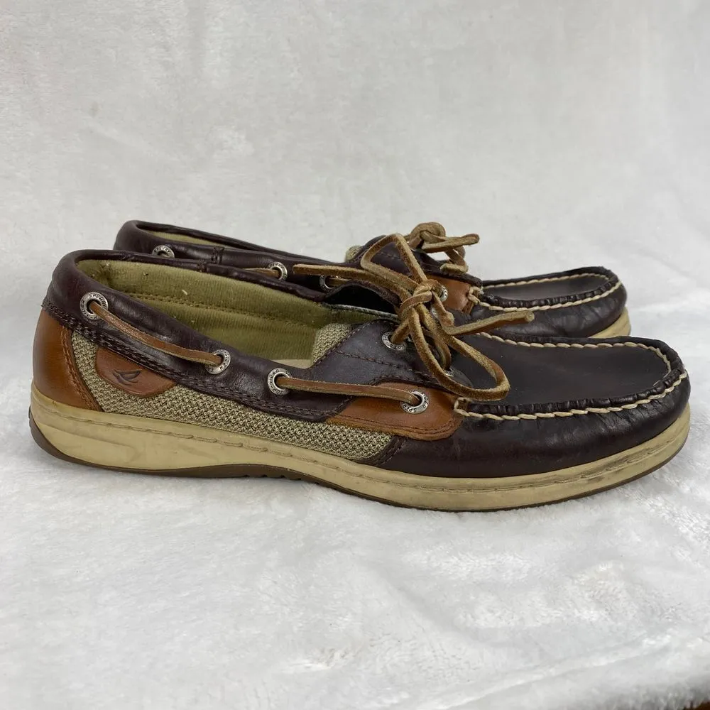 Sperry Top-Sider Leather Boat Shoes Mesh Detail Brown Tan‎ Comfort Loafers 7.5M - Image 4