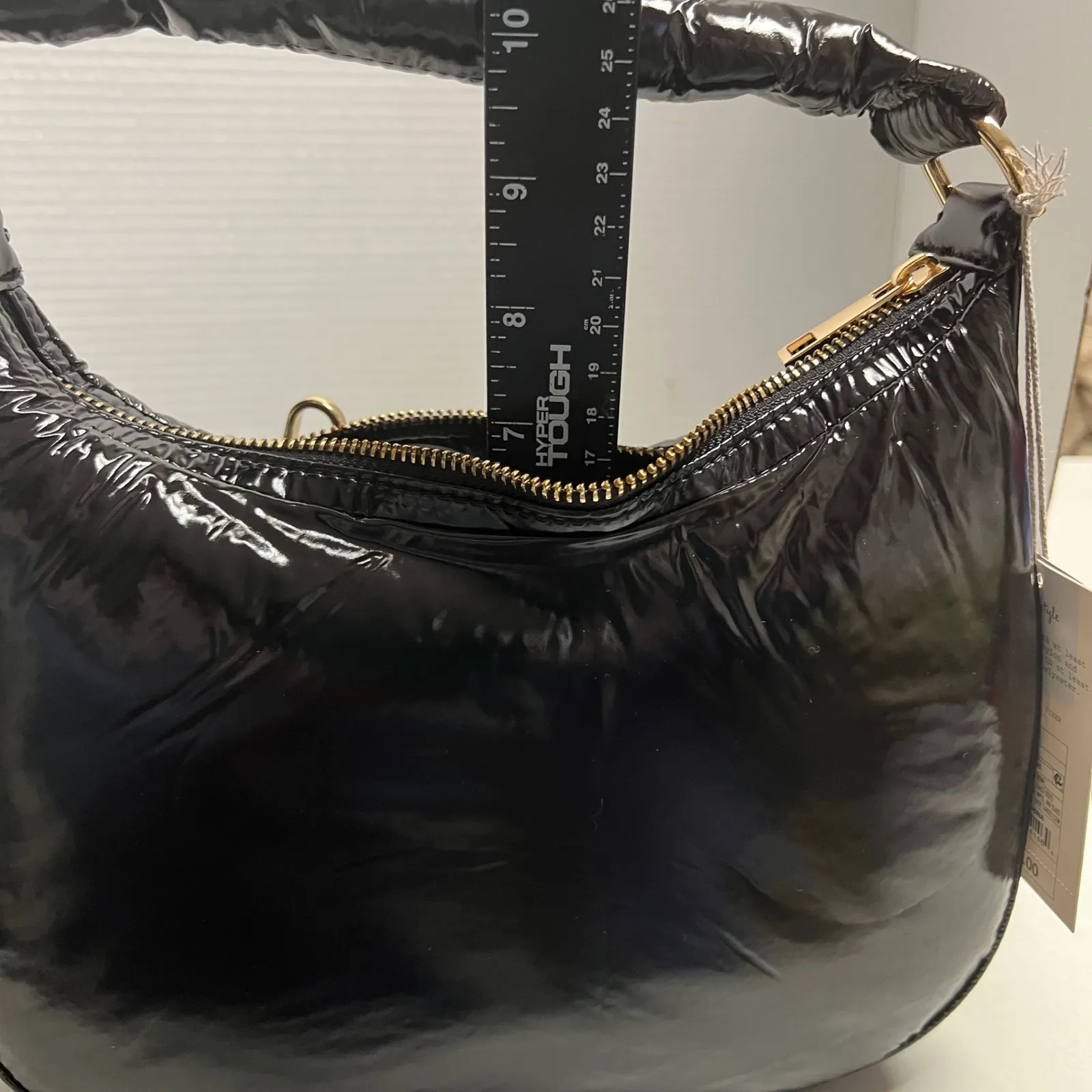 A New Day Black Puffer Hobo Bag with Detachable Crossbody Strap‎ Shiny Soft NEW - Image 5