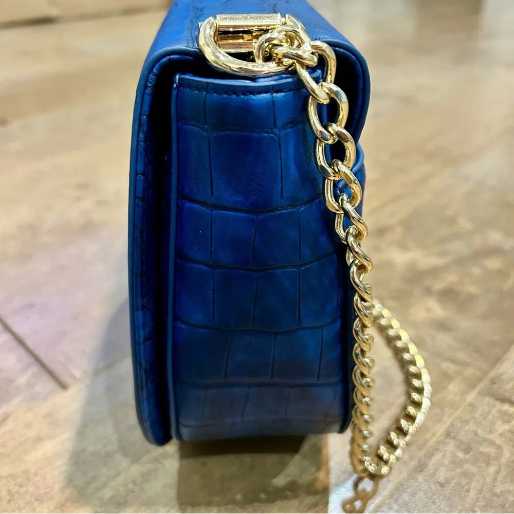 Bebe Michelle Snakeskin Embossed Crossover Saddle Bag Indigo Blue NWT - Image 5