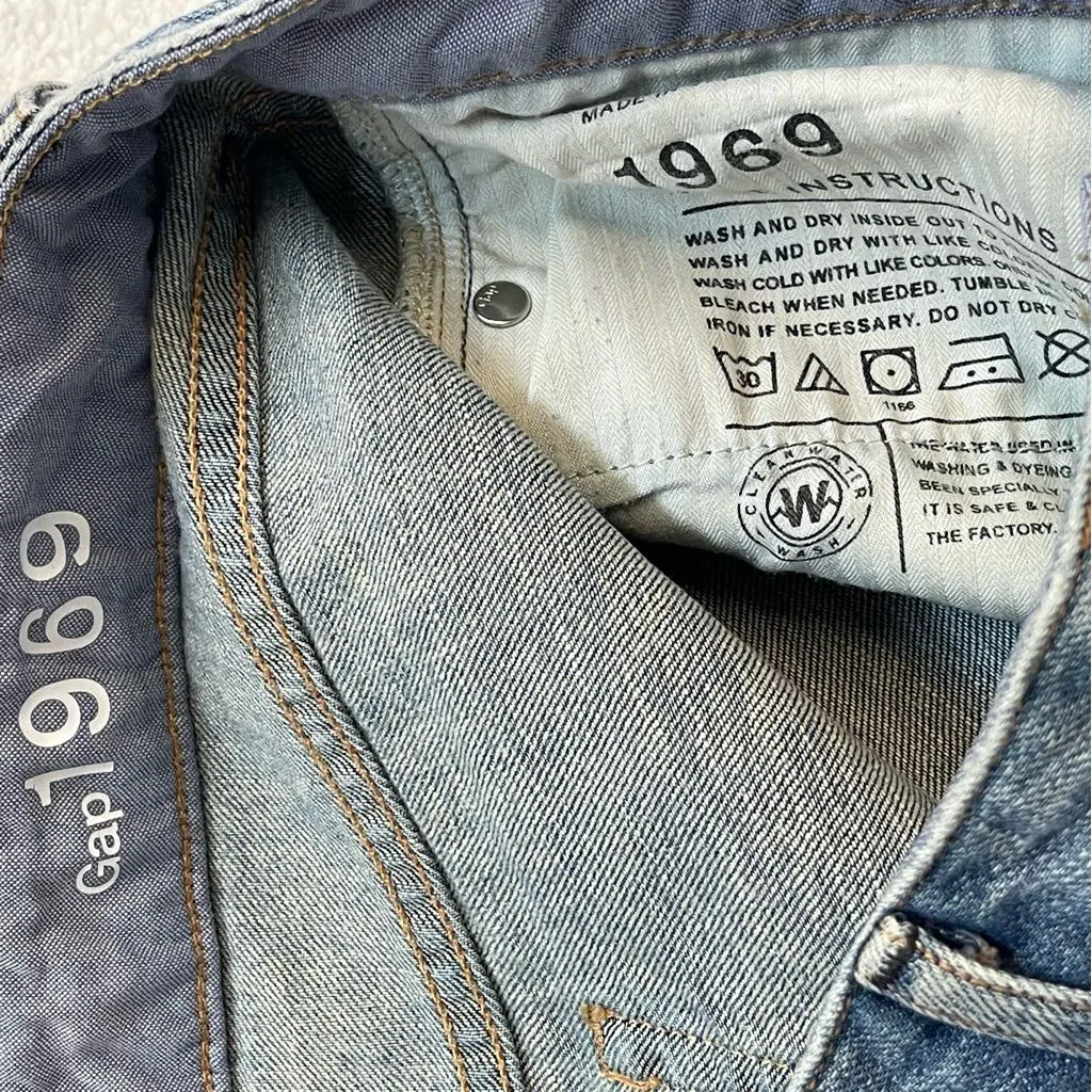 Gap 31 12 Real Straight Blue Jeans 1969 Patchwork Mid Rise Full Distressed Y2K - Image 12