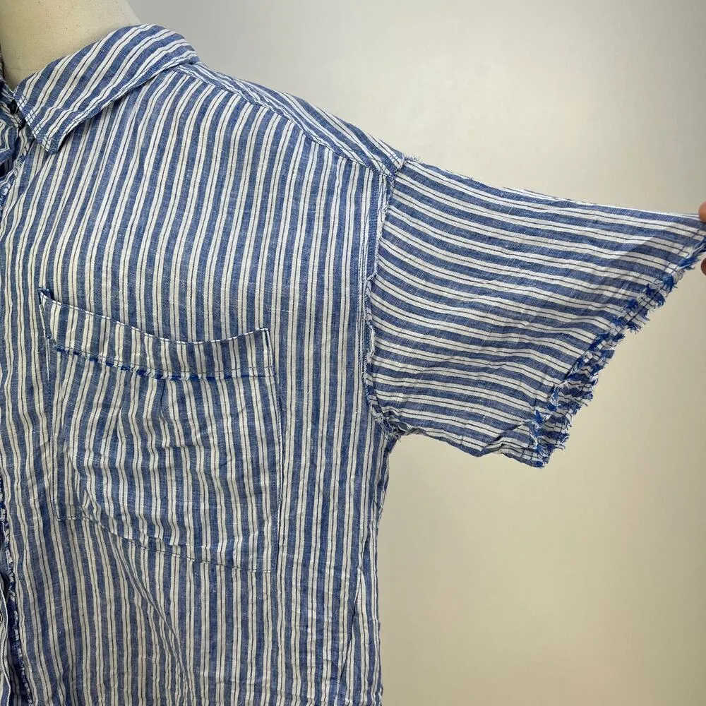 Free People We The Free Sail Away Linen Stripe Shirt Blue - Image 5