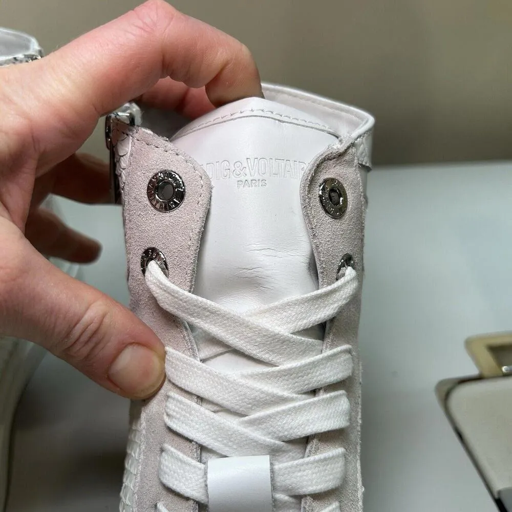 ZADIG & VOLTAIRE Zv1747 High Flash Keith Croc Blanc Leather Sneakers sz 39 $458 - Image 12