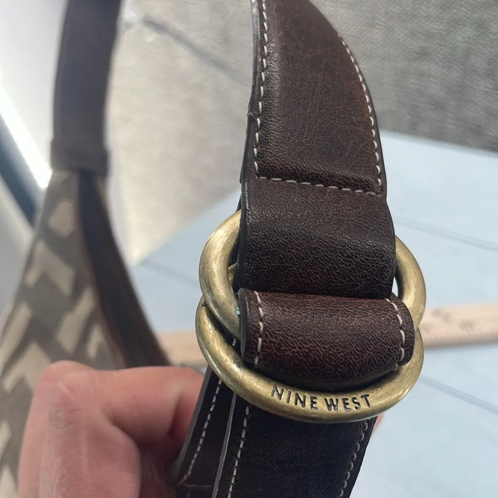 Nine West Bag Small‎ Monogrammed Vintage Pleather Brown Cute - Image 10