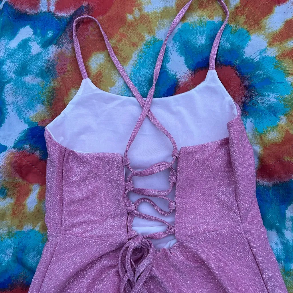 Pink Glittery Spaghetti Strap Dress - Image 3