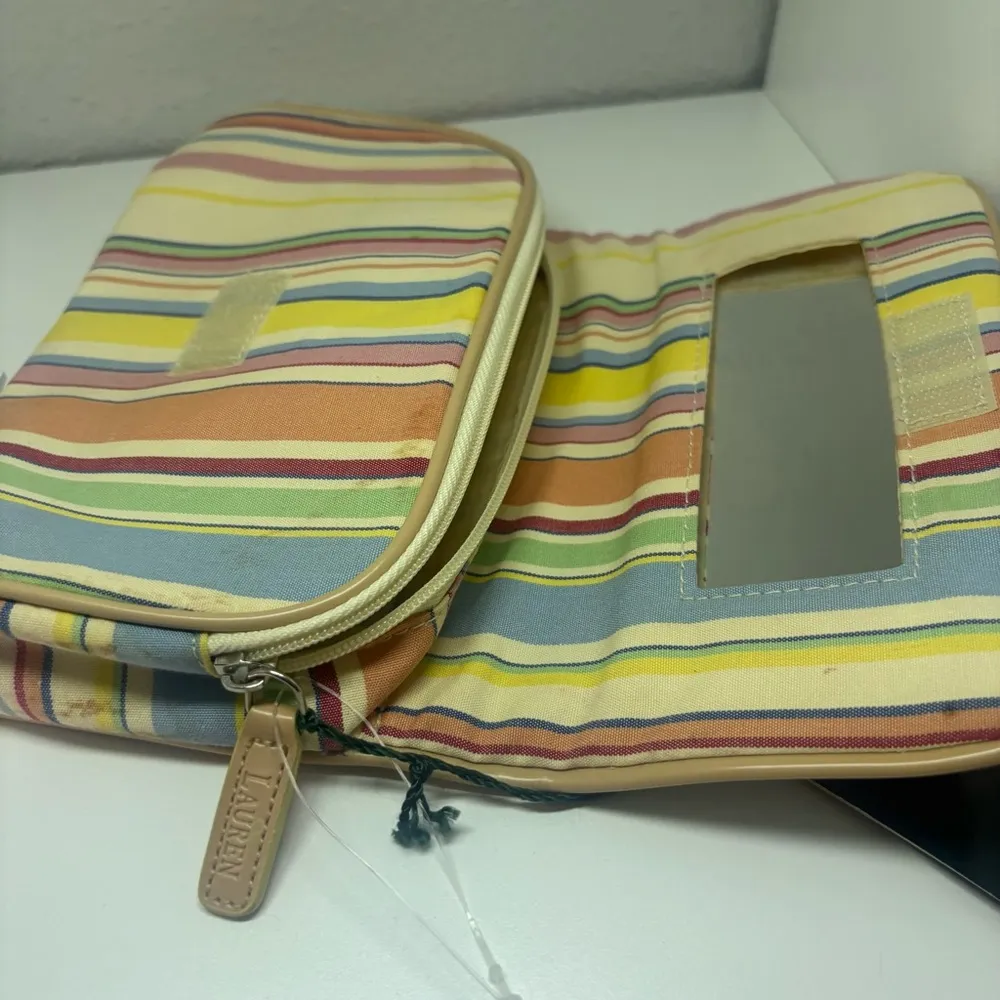 Vintage Ralph Lauren Stripped Cosmetic Makeup Bag w/ Mirror Zipper - Image 4