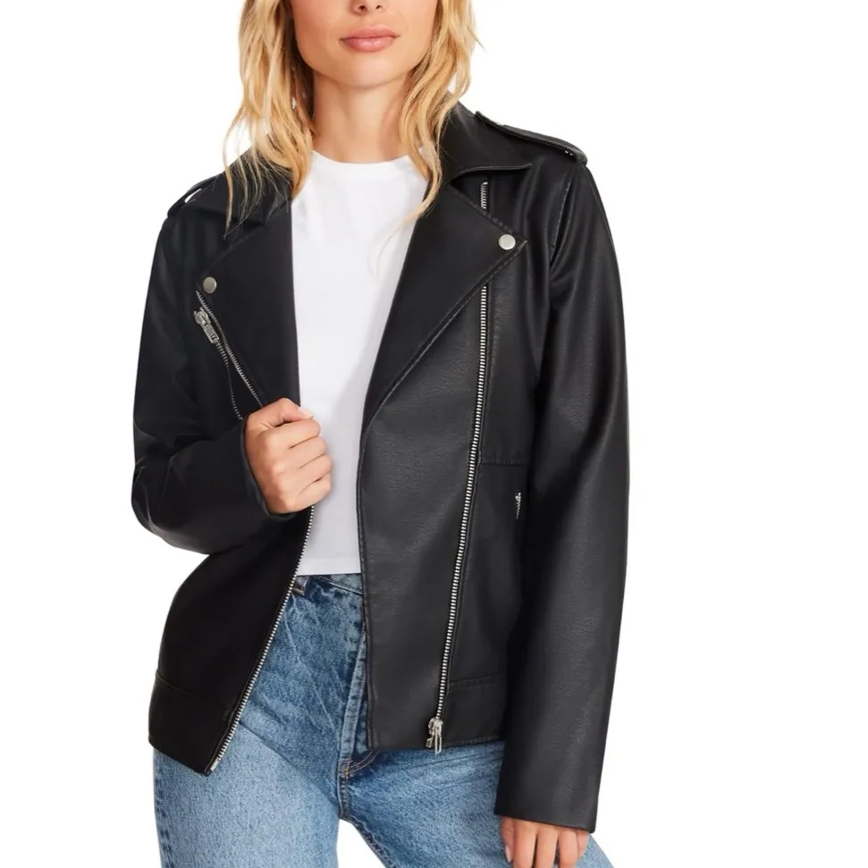 NWT Steve Madden  Julia Jacket Faux Vegan Leather Moto Biker Black XS - Image 3