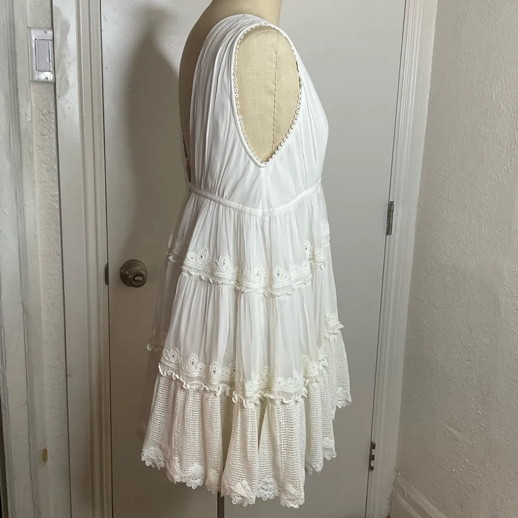 ROCOCO SAND White Ruffle
Babydoll Mini Dress Sleeveless Eyelet Size L - Image 6