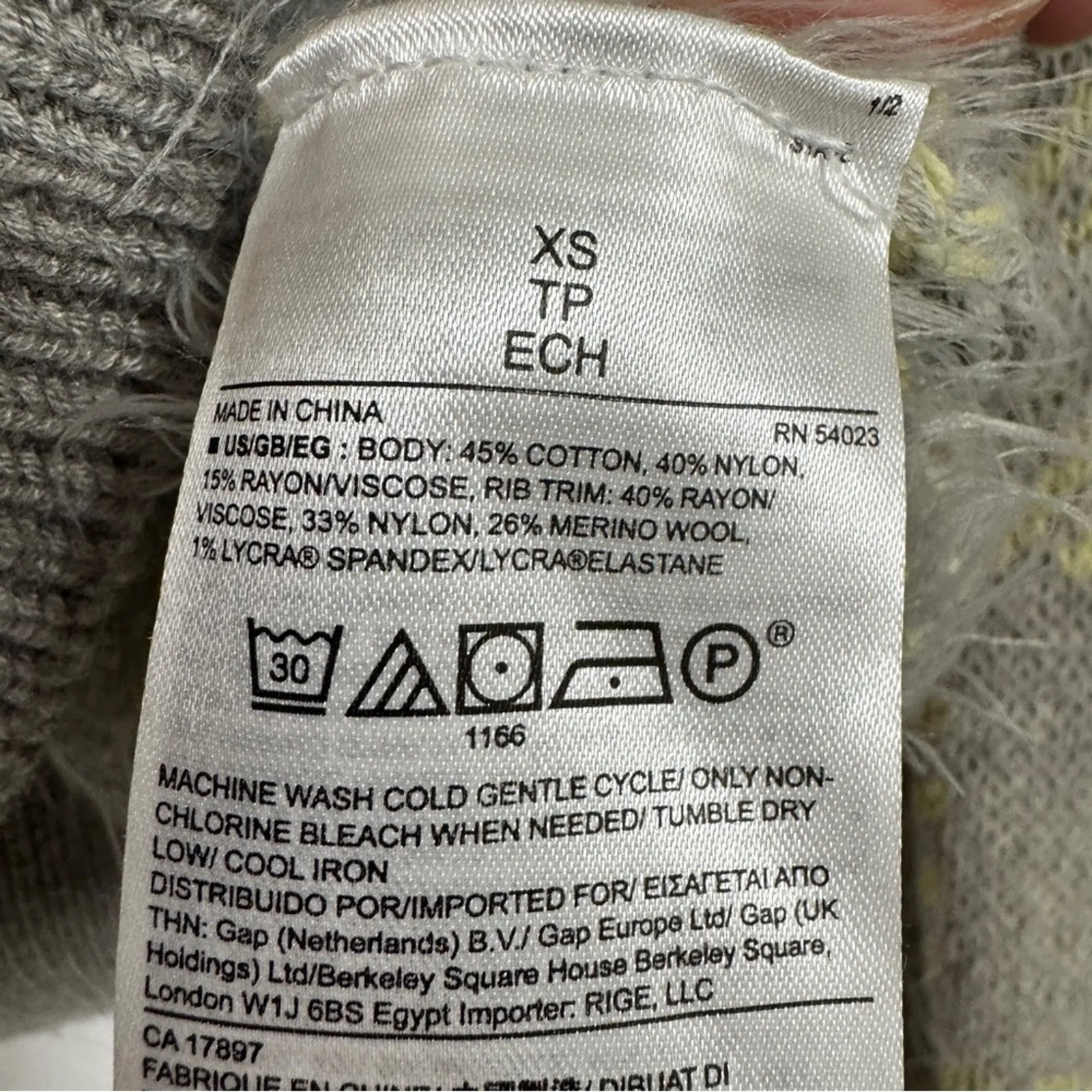 Banana Republic Grey Lime Green Plaid Sweater Womens XS Preppy Merino Wool Fall - Image 4