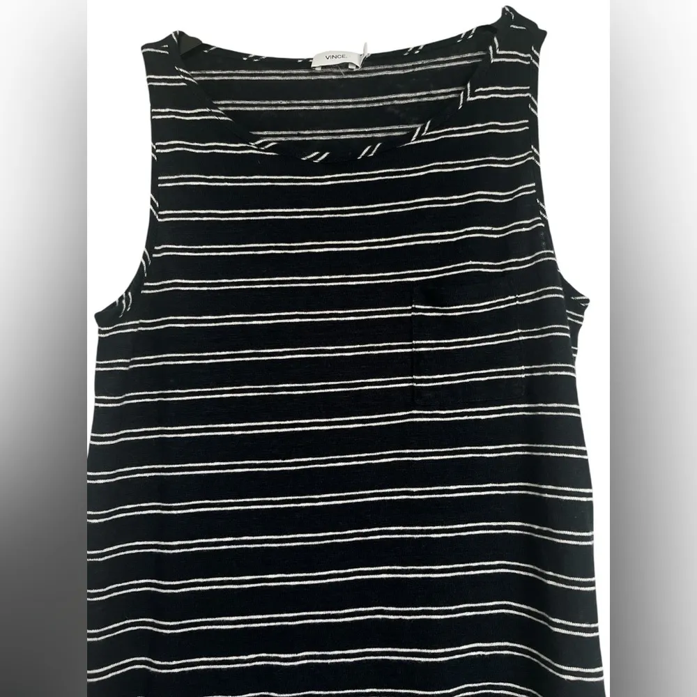Vince Ladies Black and White Stripe Linen Midi Dress Size Medium - Image 2