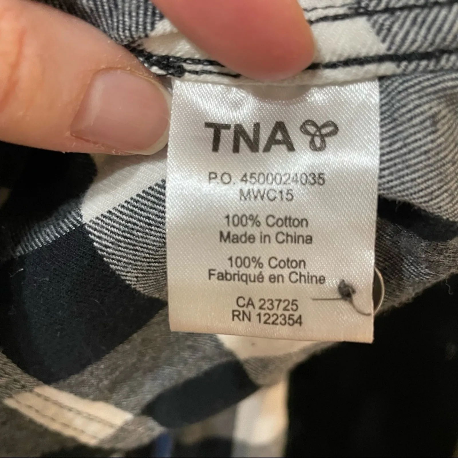 TNA Black & White Checkered Plaid Button Down Shirt M Size M - Image 8