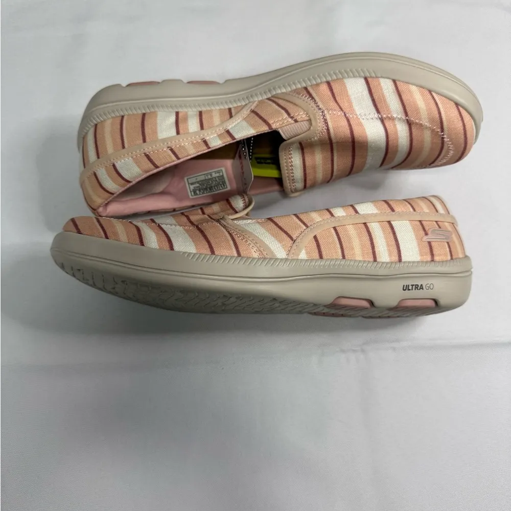 Skechers Women's Striped Slip-On Shoes - Pink and Cream - Image 6