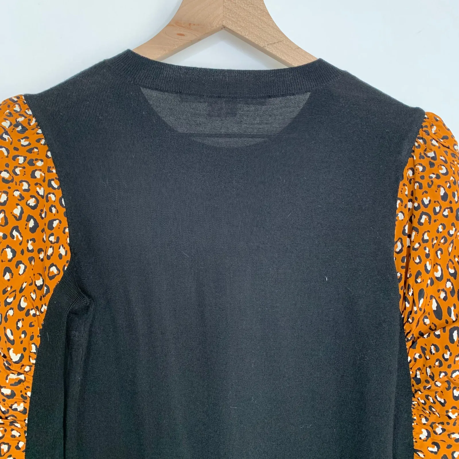 Veronica Beard Adler mixed media leopard sweater Black Orange Merino Wool Small - Image 5