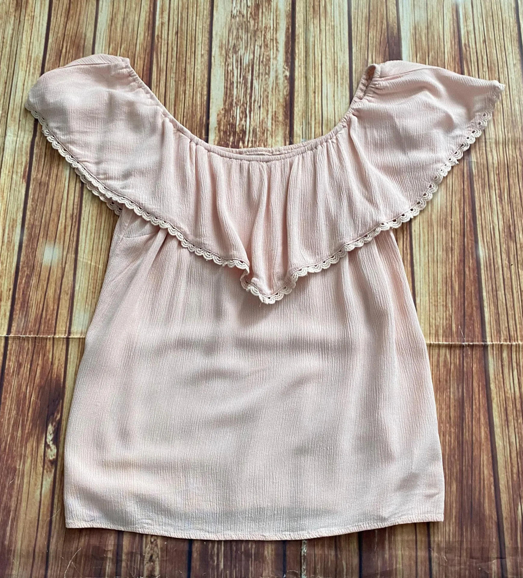 Mossimo Supply Women’s Light Pink Peasant Blouse Sz Small  - Image 5