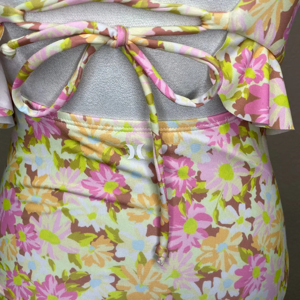 Women's Tropical Floral One Piece Ruffle Cut Out One Piece Swimsuit M - Image 5