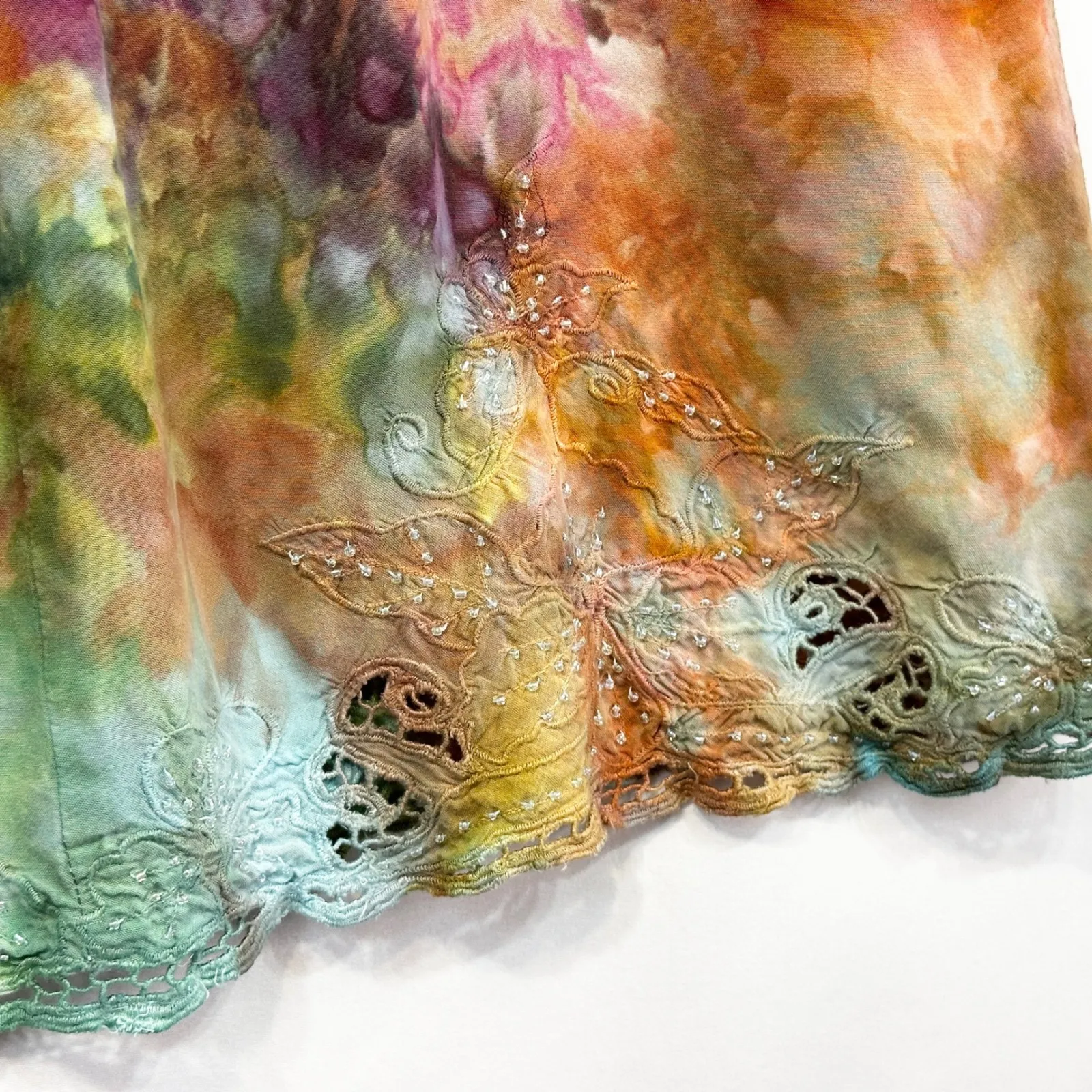 Studio 1940 Plus Size 14/16‎ Skirt Handmade Tie Dye Eyelet Hem Green Orange 1339 - Image 11