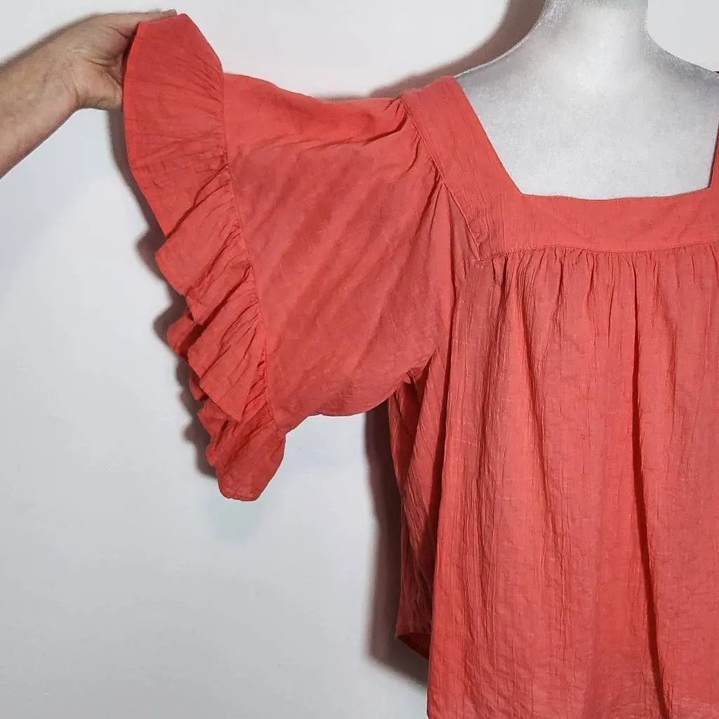Terra & Sky Coral Pink Blouse with Full Ruffle Sleeve Size 0X Plus Size Pink Top - Image 4