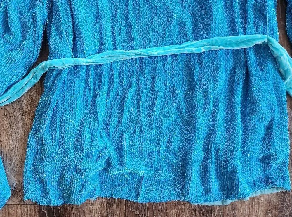 Retrofete Gabrielle Robe Dress in Blue Sequins Size XS NWOT Long Sleeve Belt - Image 9