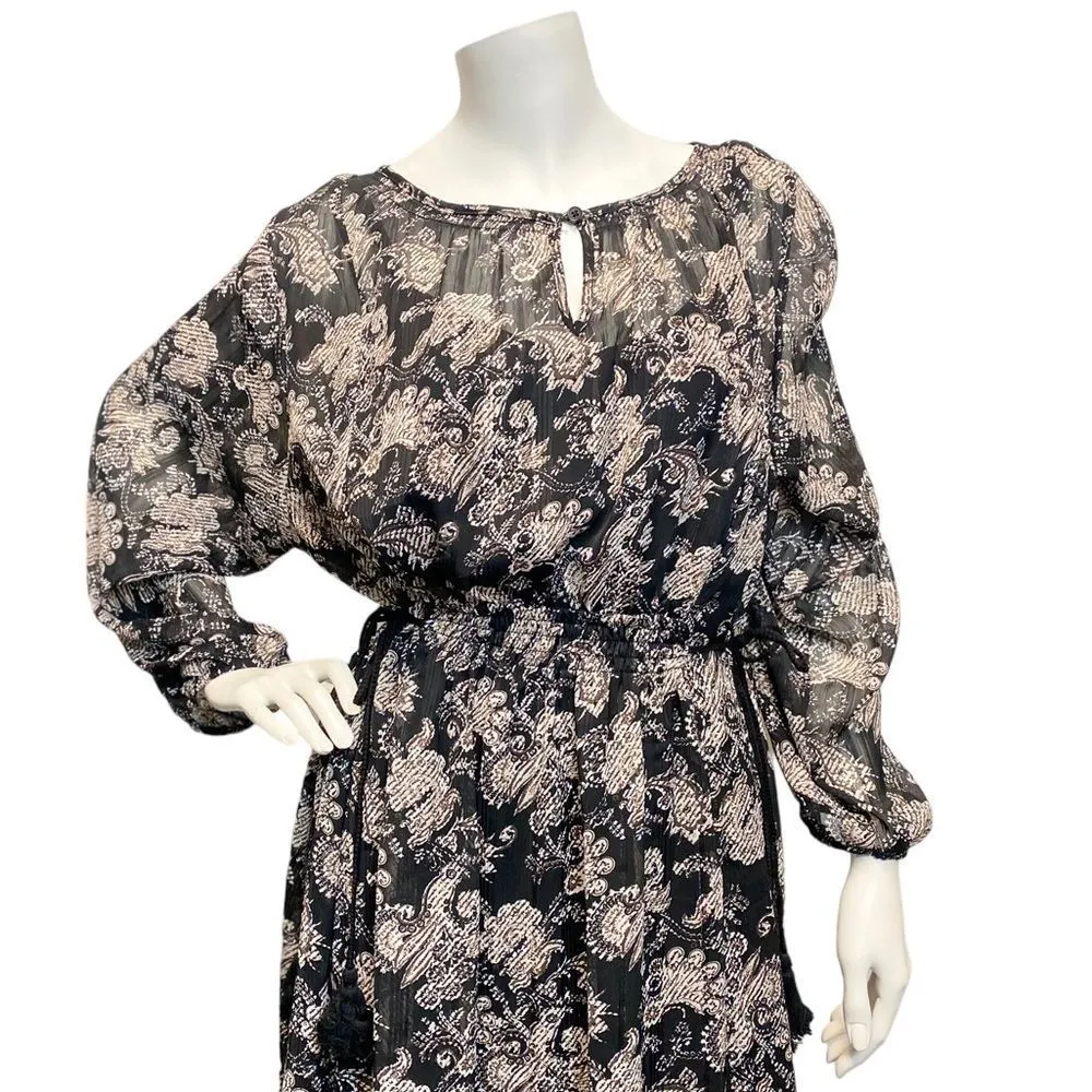 XXL KNOX ROSE Women's 2 Pcs Black Floral Long Sleeve Blouson Cami  Dress - Image 4