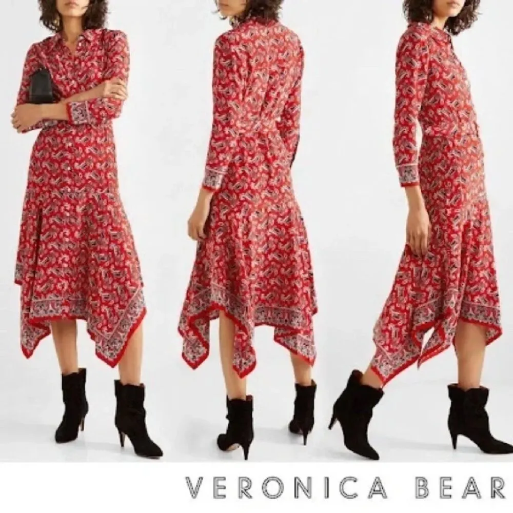 Veronica Beard Willamette Silk Button Down Paisley Belted Midi Dress 10 LIKE NEW - Image 3