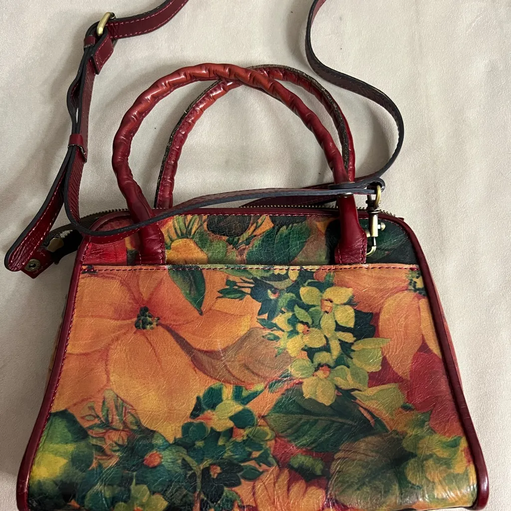 🌺 PATRICIA NASH RARE VINTAGE FLORAL LEATHER SATCHEL / CROSSBODY 🌺 - Image 5