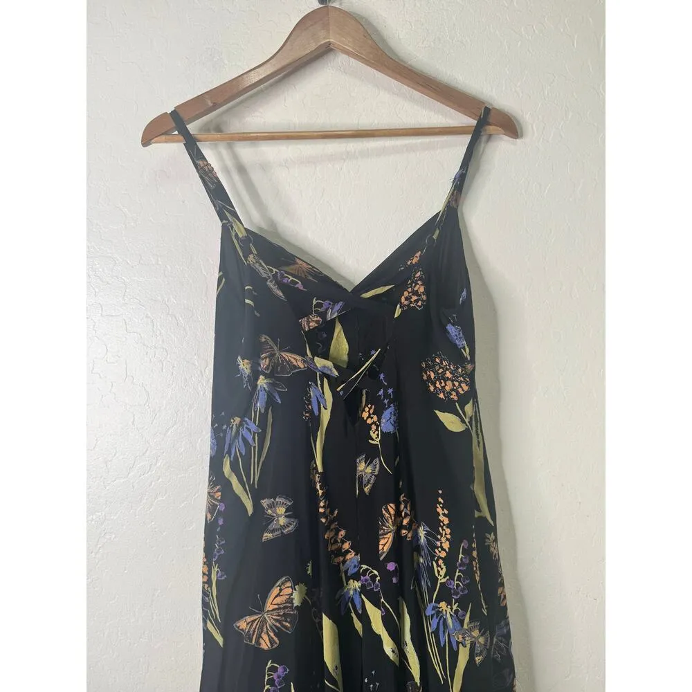 Kimchi blue Graziano floral button Down Summer Midi Black dress Rayon Small - Image 8