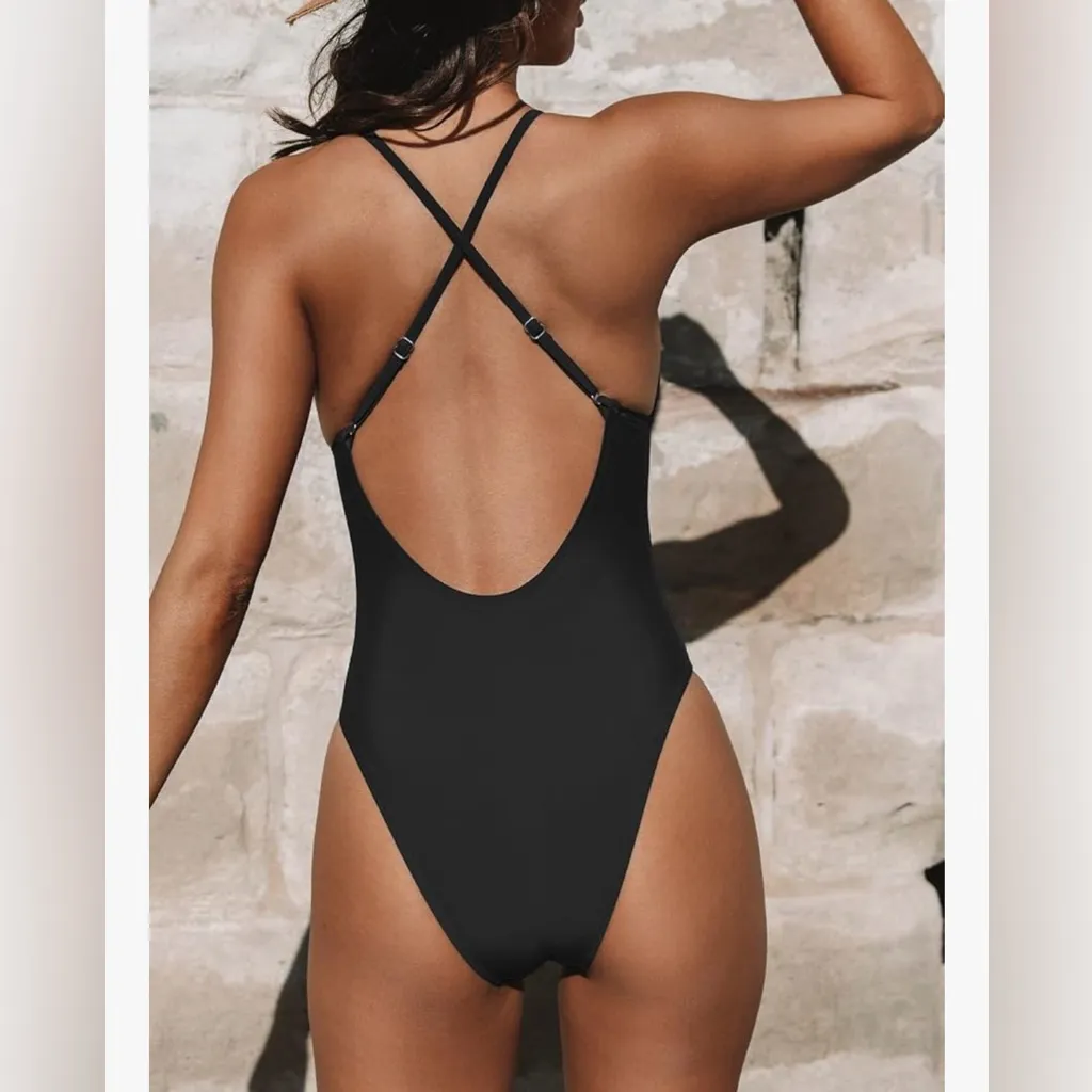 NEW Swimsuit 1 Pc Deep V Neck Crisscross Adjustable Strap XL 16/18 - Image 2