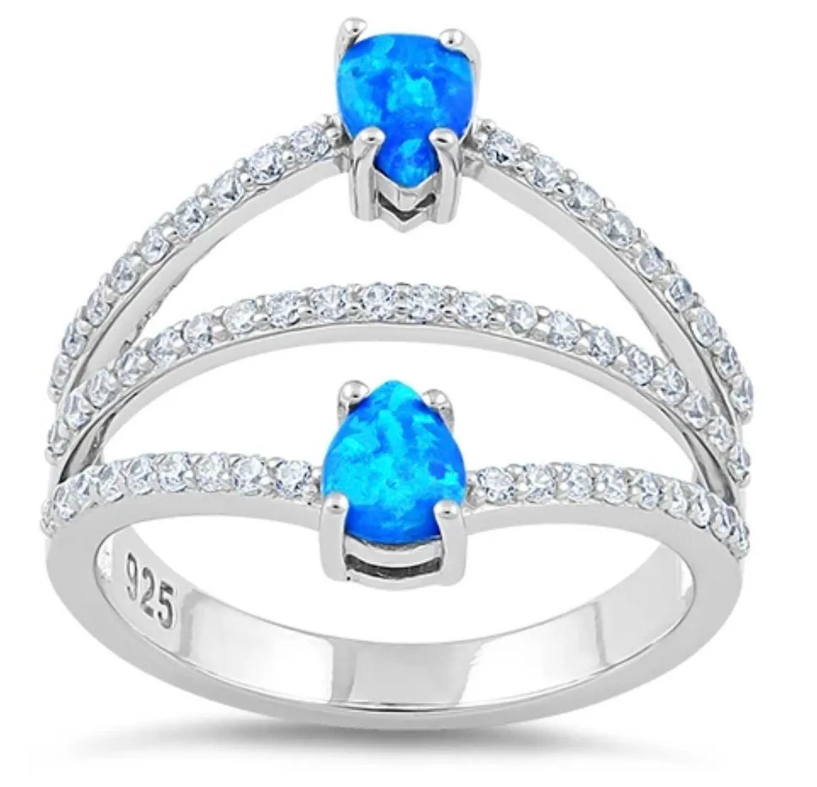 Size 7 925  Three Line Pear Blue Lab Opal Ring - Image 2