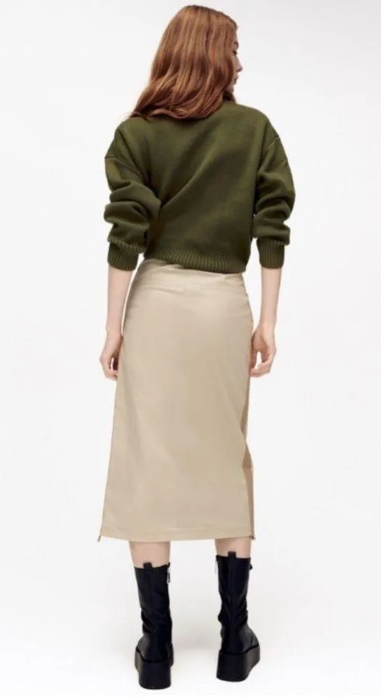 Zara Straight Midi Skirt Front Slit Pockets Size Medium - Image 3