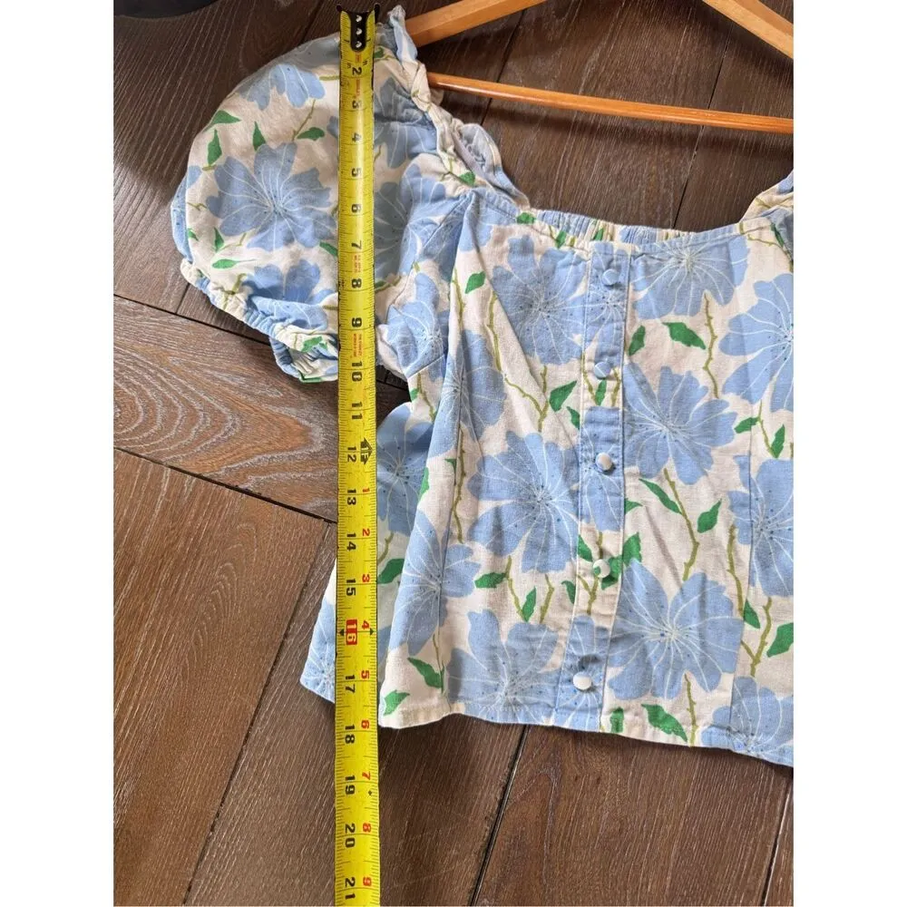 Who What Wear Linen Blend Floral Crop Top Peasant Bohemian Cottagecore Preppy Si - Image 8